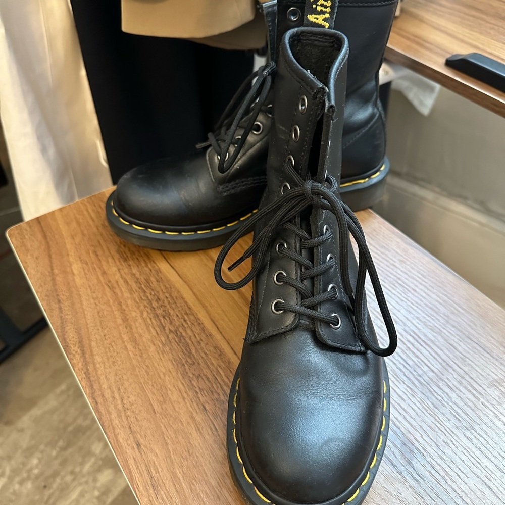 Dr. Martens Black and Yellow Combat Boots with Chunky Sole